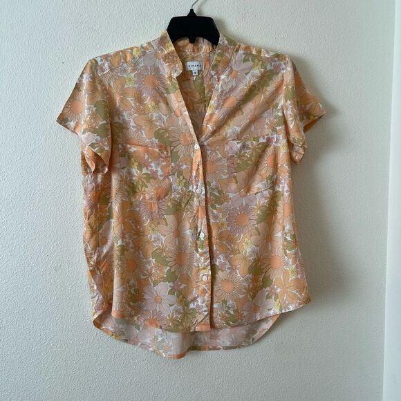 piyama orange floral buttoned sleepwear top size S - Picture 1 of 5
